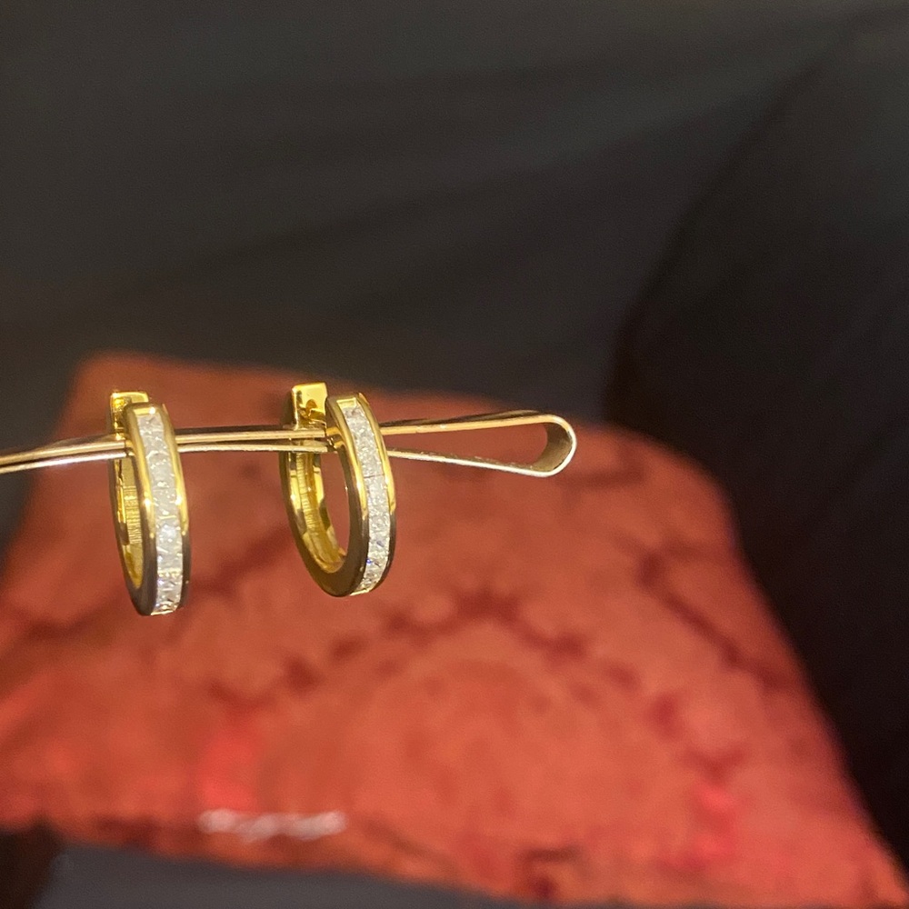 14k Gold over sterling silver, moissonite Hoop Earrings signed. - Picture 10 of 14